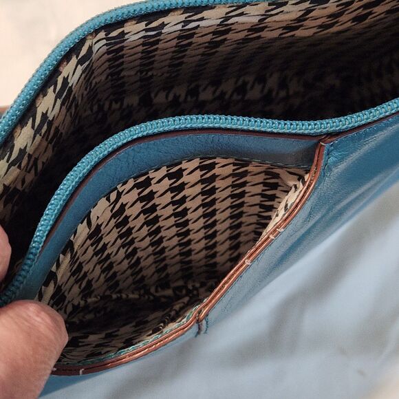 Hobo The Original Structured Glazed Leather Shoulder Bag Teal Blue Medium Purse - Picture 2 of 11